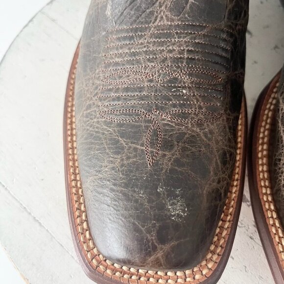 Rod Patrick Mens Cowboy Boots 14.5A Antique Mocha Bison Brown Western Blunt Toe - Picture 9 of 15